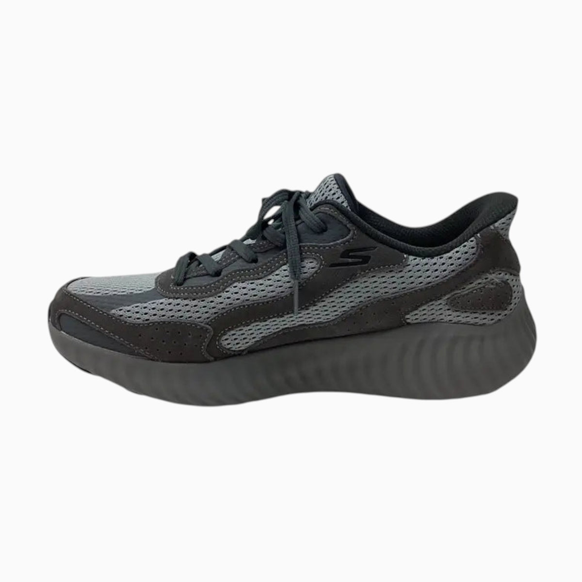 The Shoe Shop Skechers Go Run Now Harbor grey mesh slip-in sneaker with thick cushioned midsole and side logo