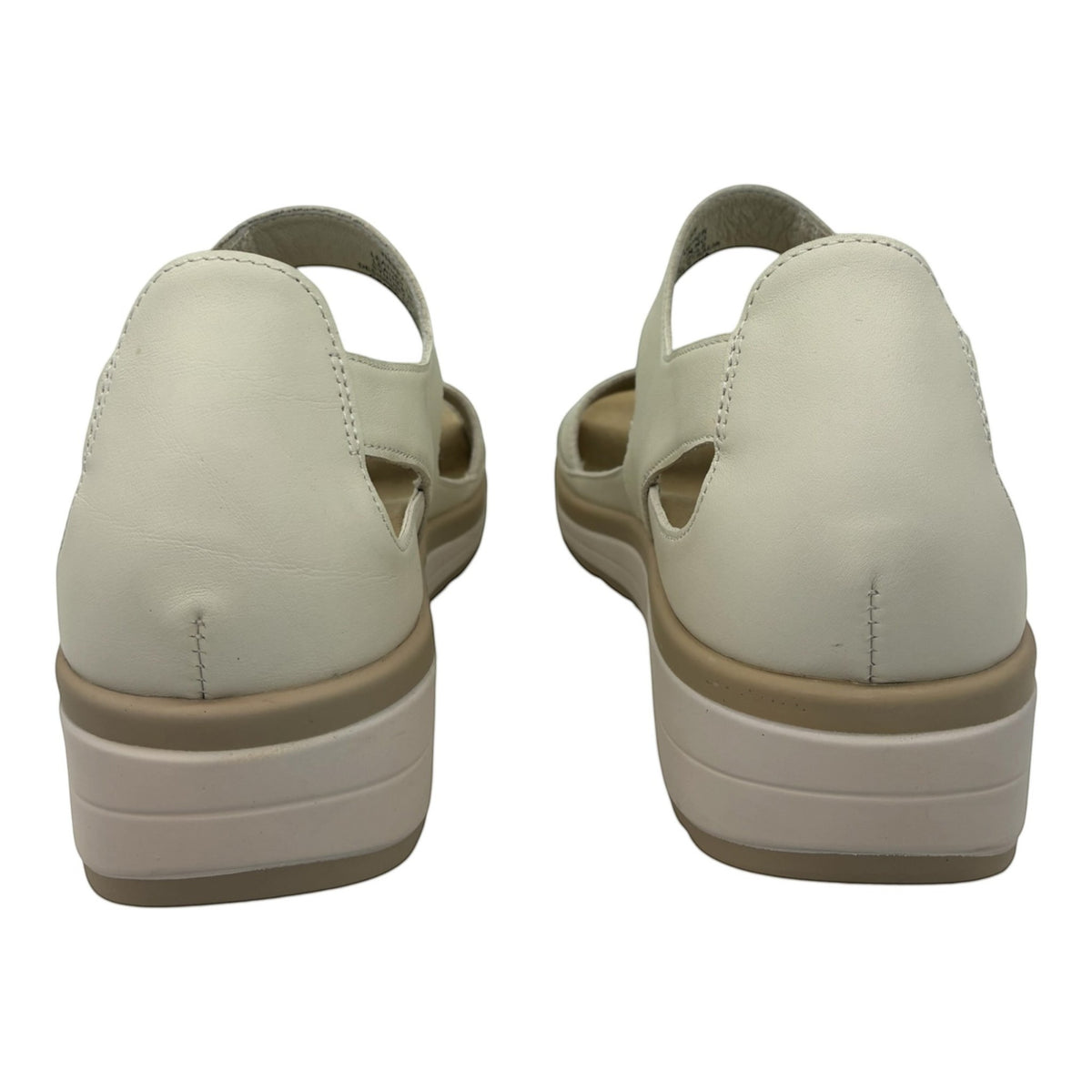 The Shoe Shop Happy bone leather sandals showing the back view with a supportive platform heel and secure strap.