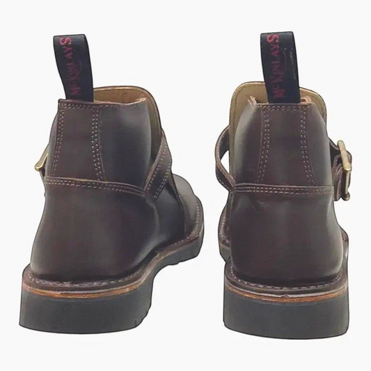 The Shoe Shop Highlander brown cowhide stockman boots with buckled ankle straps and durable nitrile rubber soles