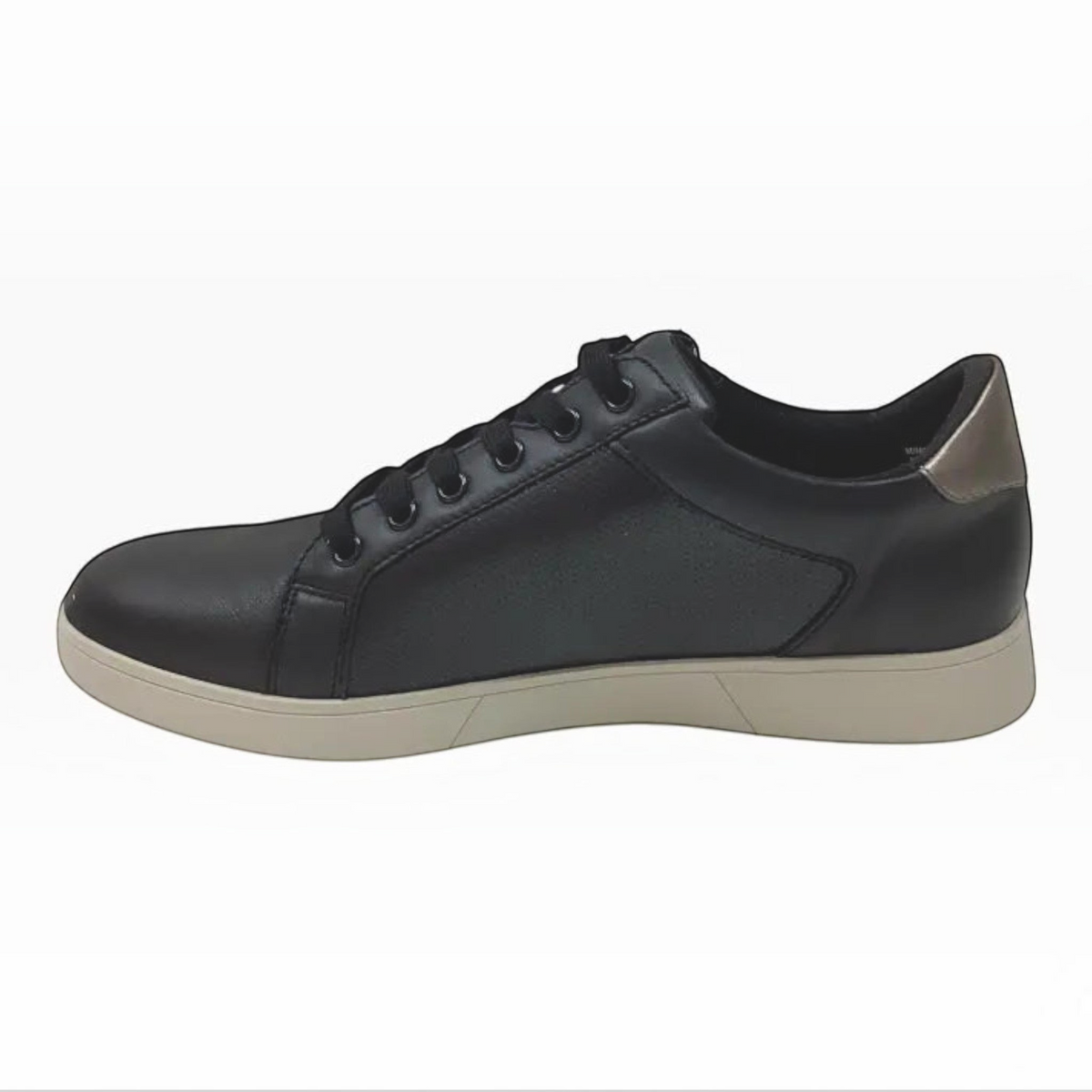 The Shoe Shop Hush Puppies Mimosa black leather sneaker with perforated side panel and gunmetal heel detail