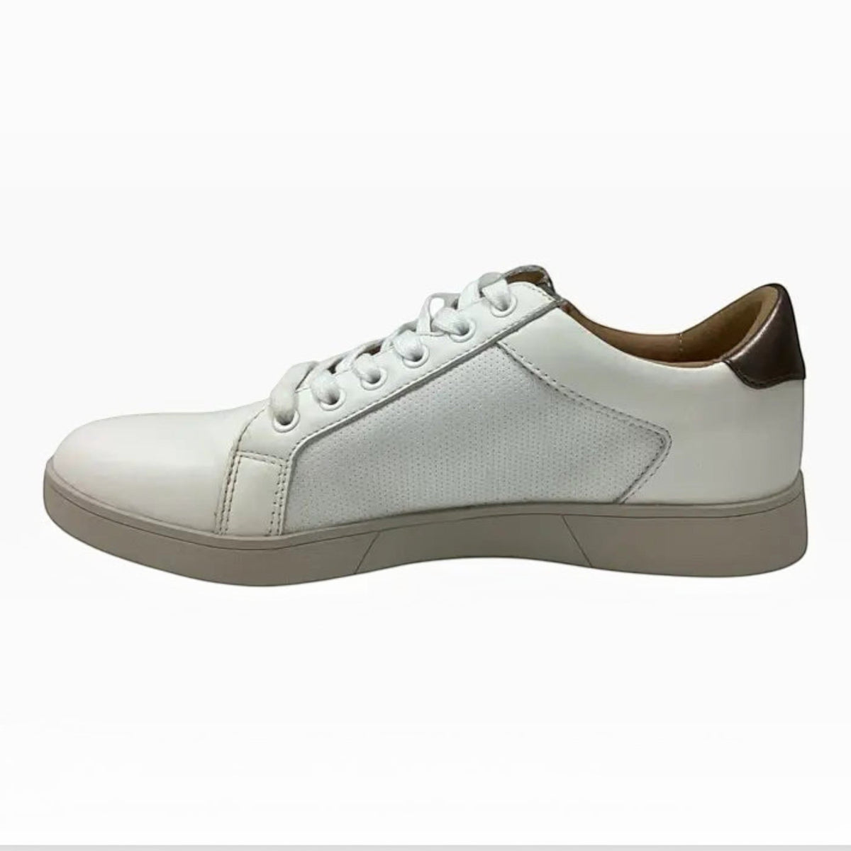 The Shoe Shop Hush Puppies Mimosa white leather sneaker with perforated side panel and metallic heel detail