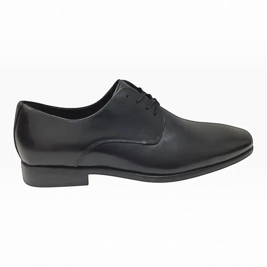 The Shoe Shop Hush Puppies Nero men's black leather lace-up dress shoe with a smooth finish and low heel.