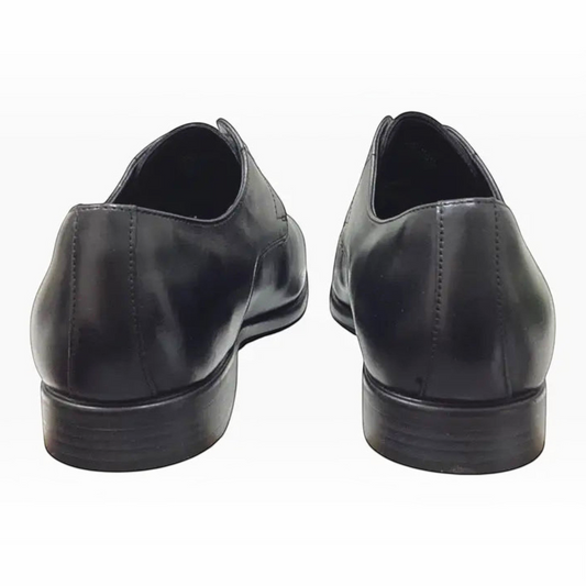 The Shoe Shop Hush Puppies Nero black leather dress shoes viewed from the back showing the heel and smooth finish