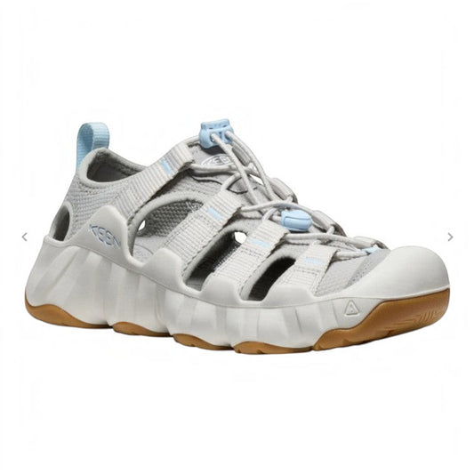 The Shoe Shop Hyperport water sandals in light grey with bungee lacing, foam midsole, and gum rubber outsole.