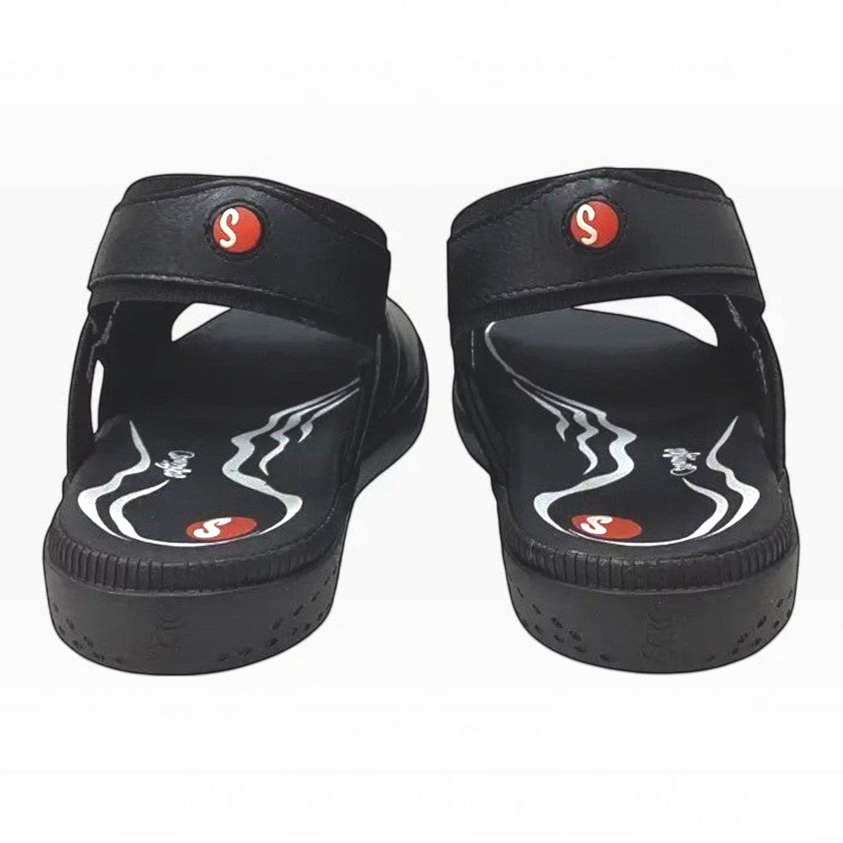 The Shoe Shop Ilix black leather sandals with memory foam footbed and sling-back design