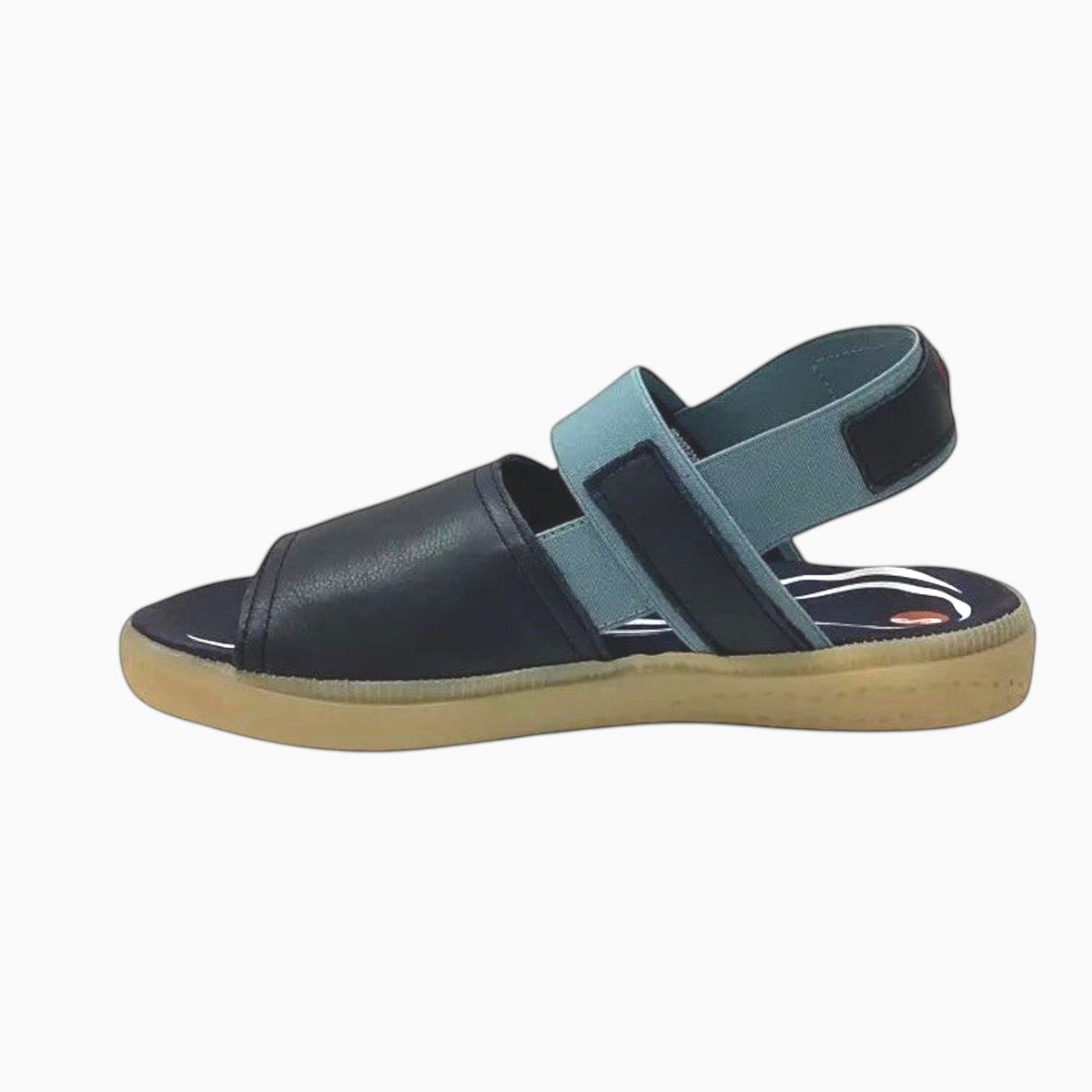 The Shoe Shop Ilix leather sling-back sandals in navy and grey with a flexible gum sole and memory foam footbed.