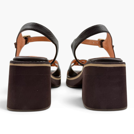 The Shoe Shop Jadera dark brown leather platform sandals with a chunky block heel and adjustable ankle strap