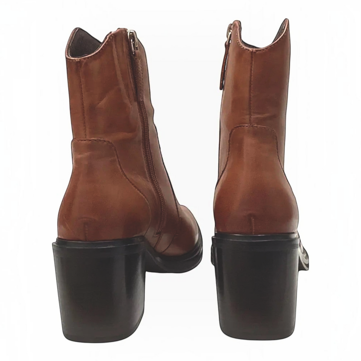 The Shoe Shop Janice brown Western-inspired ankle boots with a 70mm block heel and side zip closure