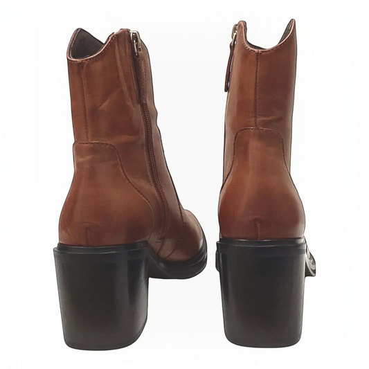 The Shoe Shop Janice brown Western-inspired ankle boots with a 70mm block heel and side zip closure