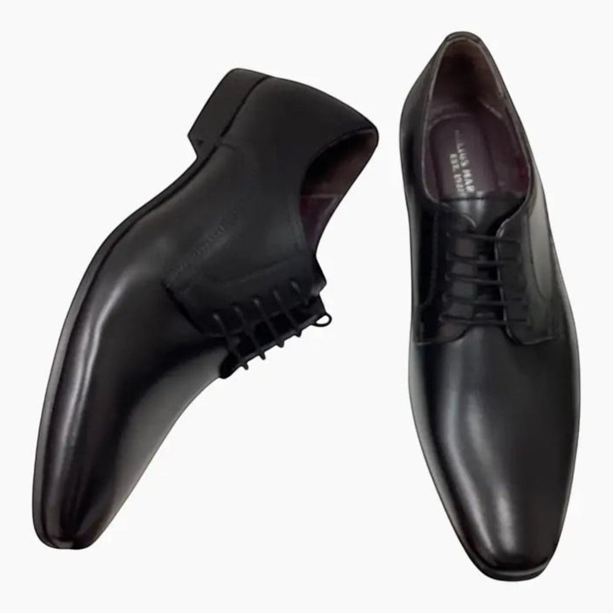 The Shoe Shop Julius Marlow Jaunt black leather derby dress shoes with a sleek hand burnished finish and lace-up front