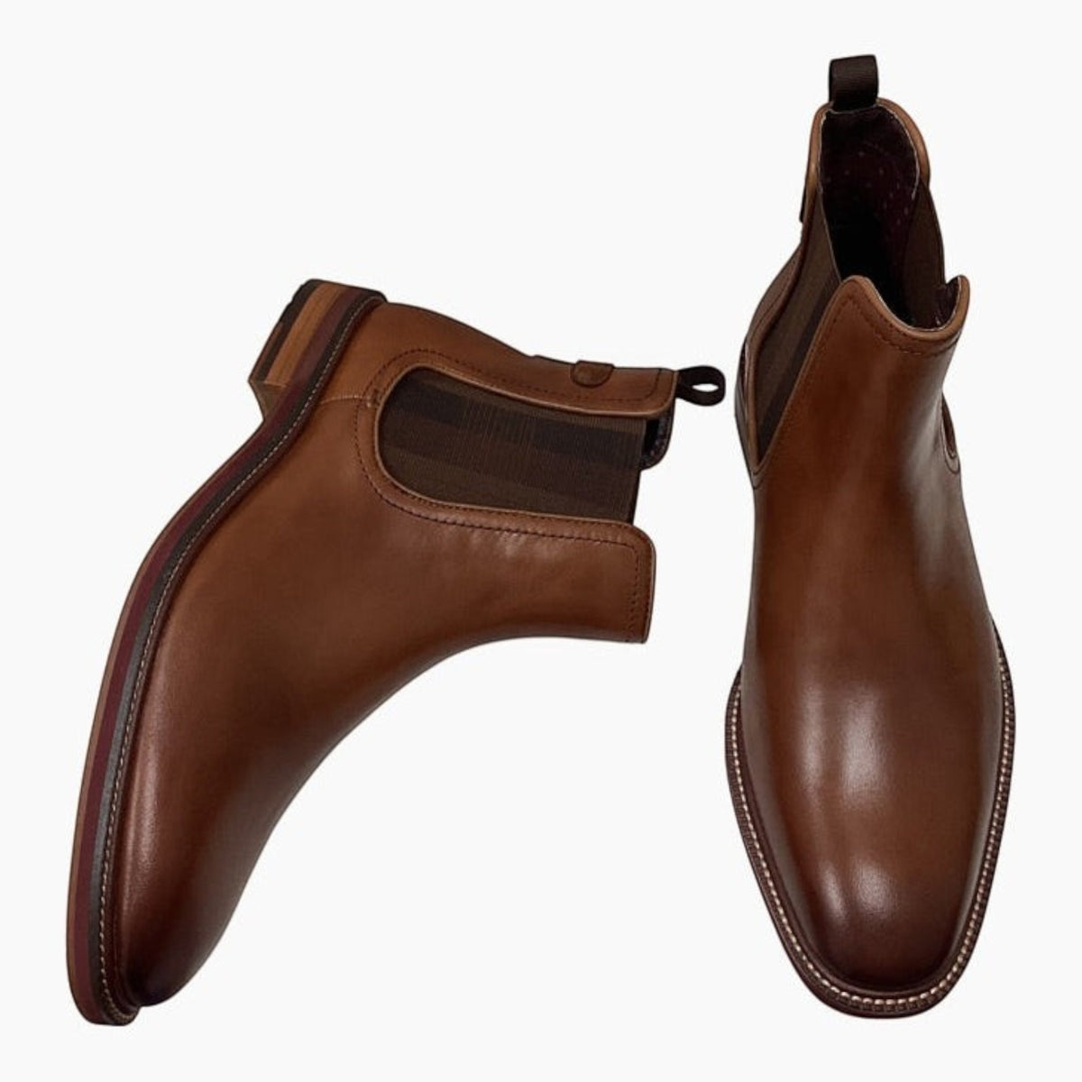 The Shoe Shop Julius Marlow Scuttle brown leather Chelsea boots with check pattern elastic gusset and contrast sole