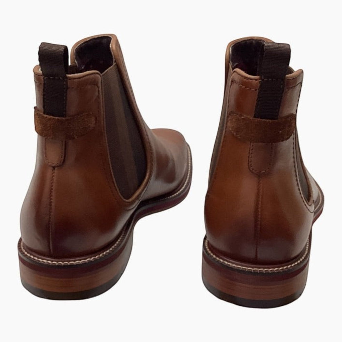 The Shoe Shop Julius Marlow Scuttle brown leather Chelsea boots with check elastic gussets and stacked contrast soles