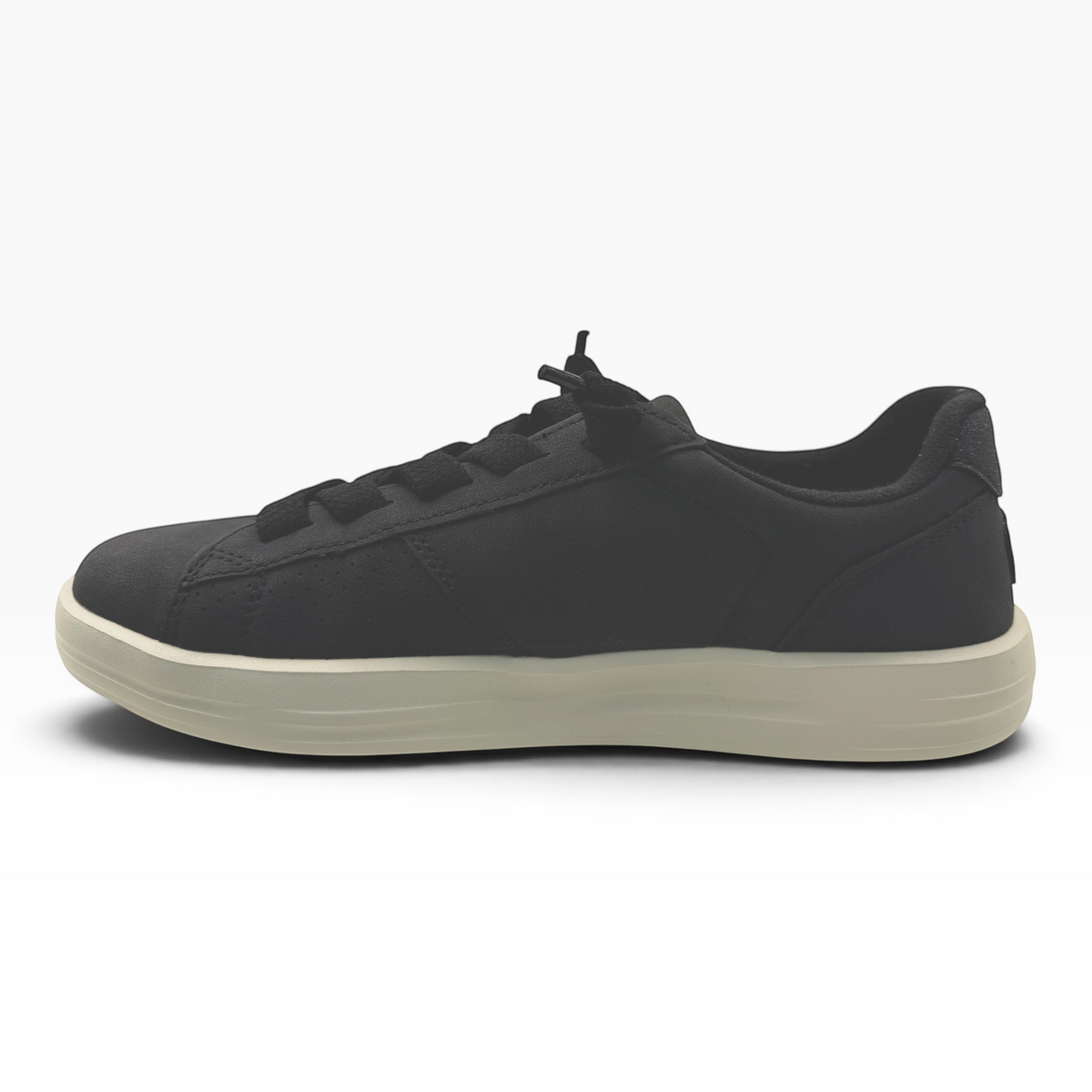 The Shoe Shop Karina Duo Classic black casual sneaker with a contrasting white sole and lace-up design