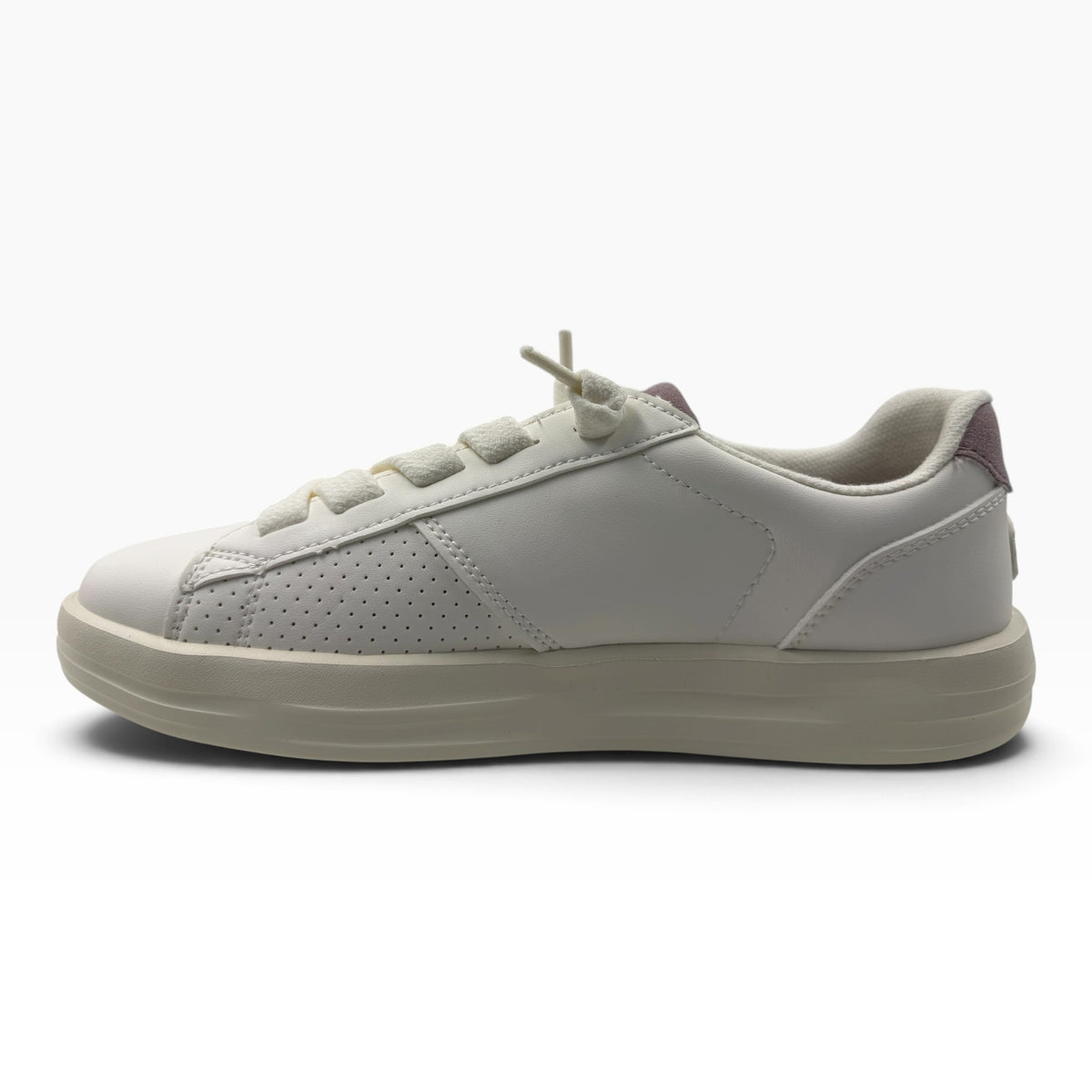 The Shoe Shop Karina Duo Classic white leather sneaker with perforated side detail and mauve heel tab