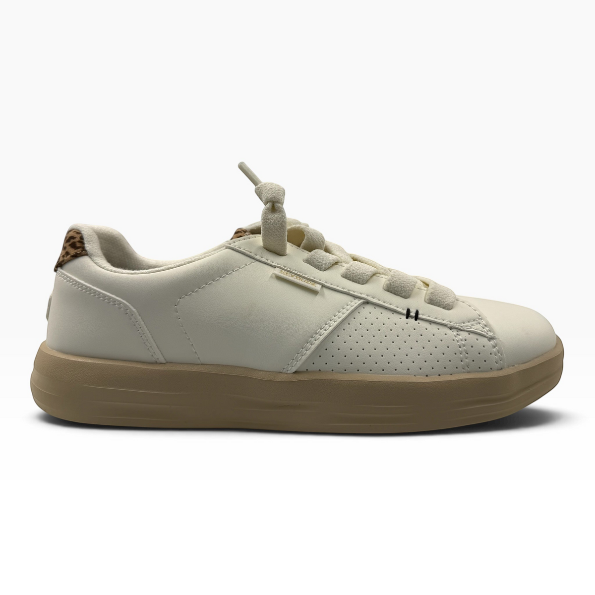 The Shoe Shop Karina Duo Classic white sneaker with perforated side detail and leopard print heel accent