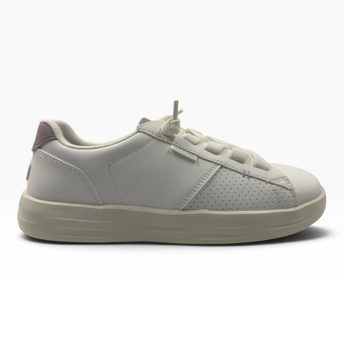 The Shoe Shop Karina Duo Classic white sneakers with perforated side panels and a mauve heel tab