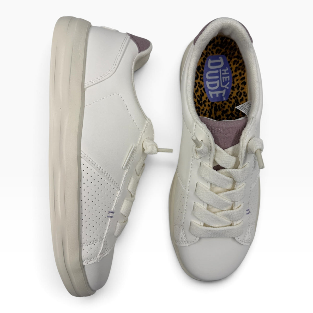 The Shoe Shop Karina Duo Classic white sneakers with perforated side panels and leopard print interior lining
