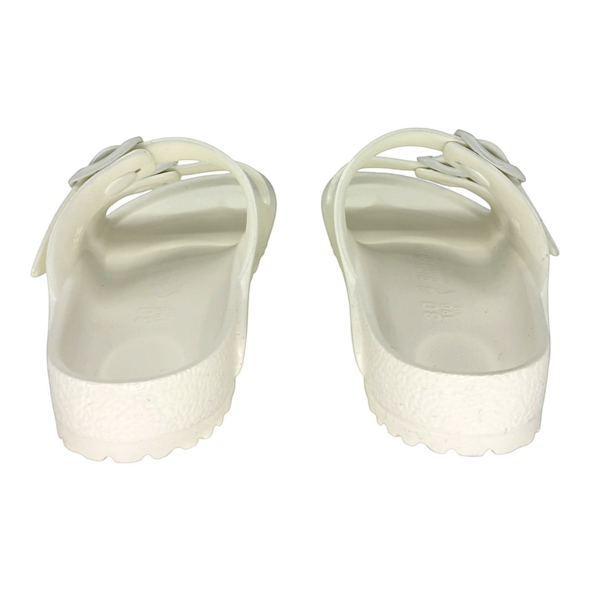 The Shoe Shop white Arizona EVA kids sandals featuring a lightweight waterproof anatomical footbed and buckle straps.