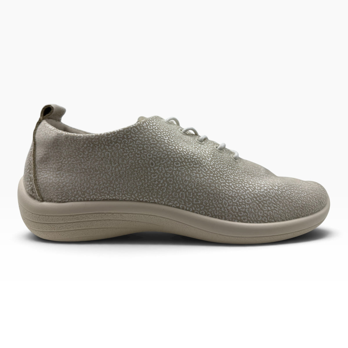 The Shoe Shop Lanin beige lace-up sneaker with a subtle metallic animal print pattern and a cushioned sole.