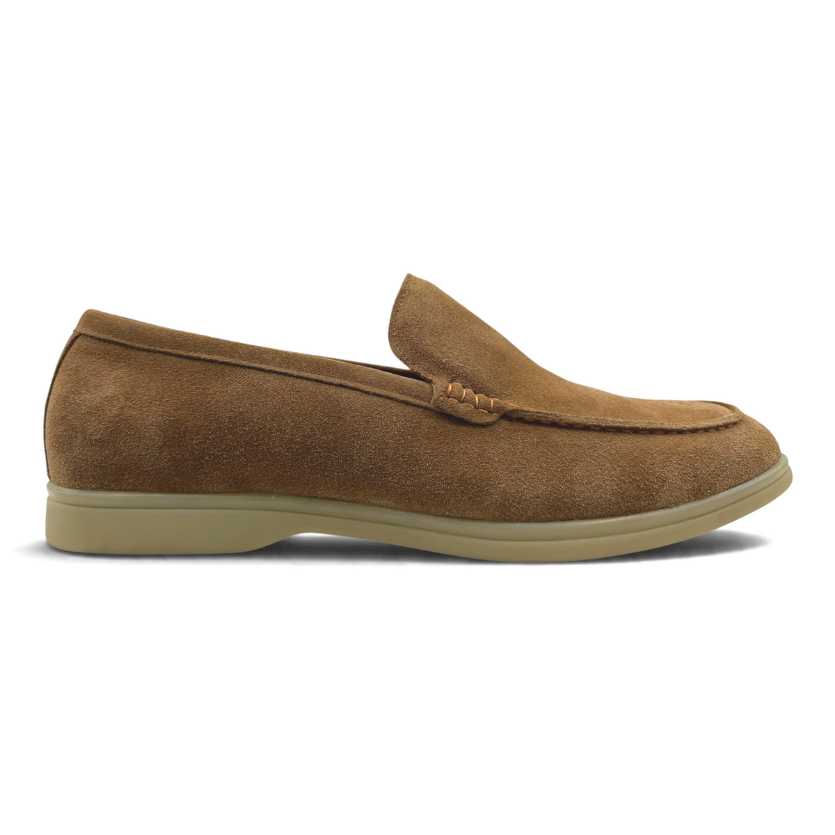 The Shoe Shop Lezly men's brown suede slip-on loafer with a durable rubber sole for smart-casual wear.