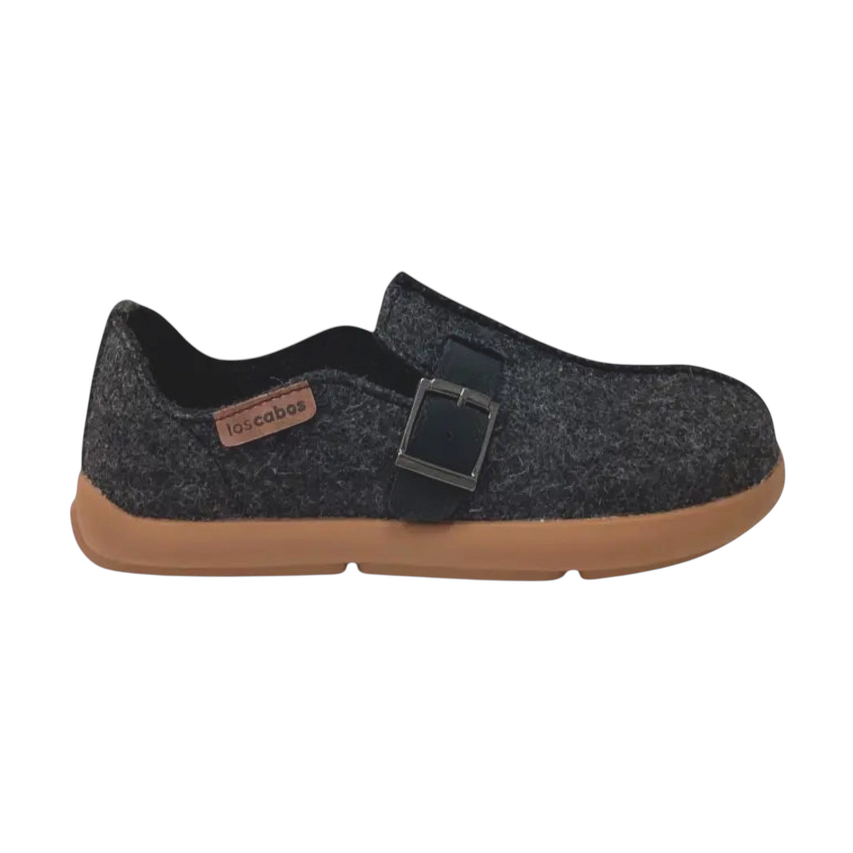 The Shoe Shop Los Cabos Feltsome graphite wool-blend felt slip-on shoe with adjustable buckle and gum rubber sole
