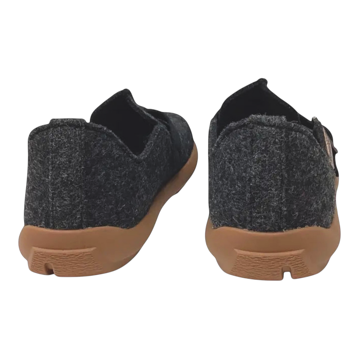 The Shoe Shop Los Cabos Feltsome graphite wool-blend felt slip-on shoes with cushioned gum rubber soles, rear view
