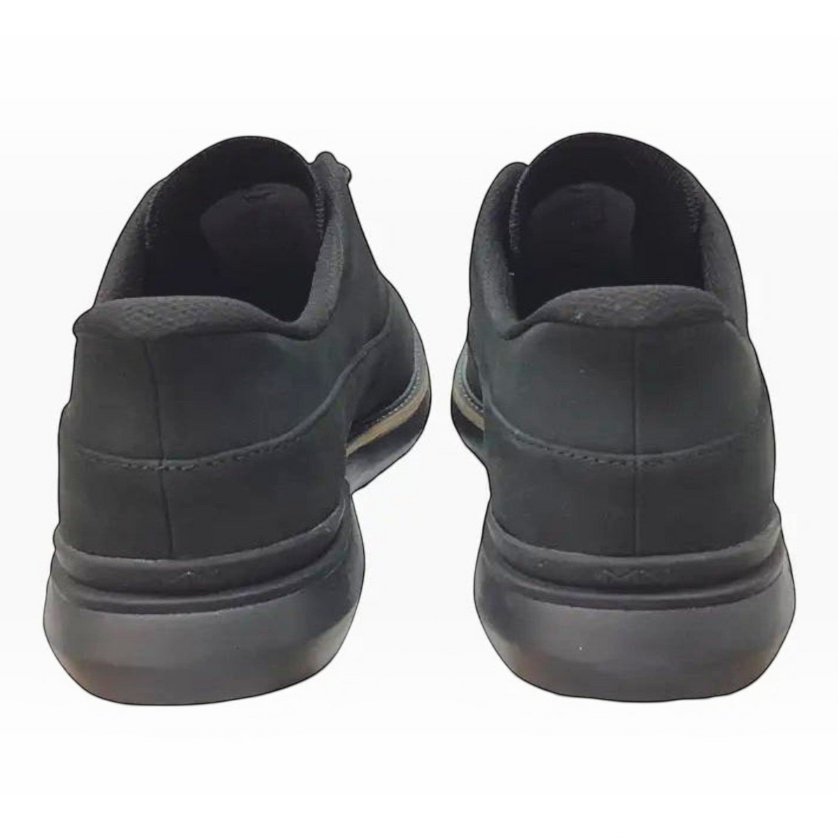 The Shoe Shop Mako Hollins black leather slip-on shoes viewed from the back showing the heel and sole detail.