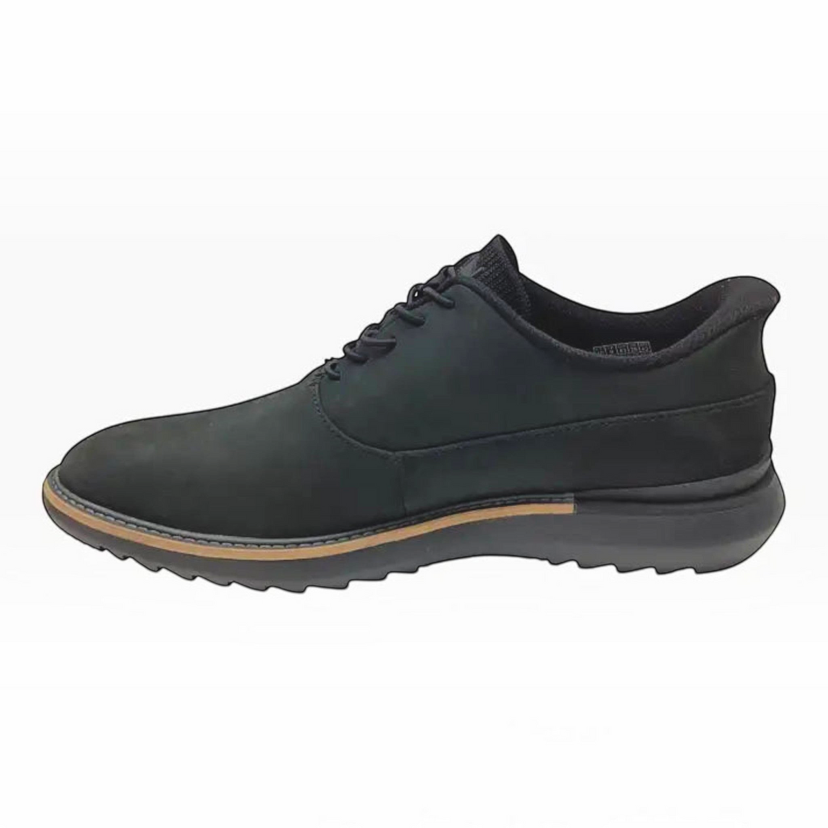 The Shoe Shop Mako - Hollins black leather slip-on shoe with stretch laces and cushioned memory foam insole