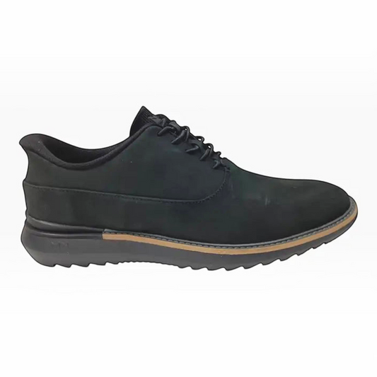 The Shoe Shop Skechers Mako Hollins black leather slip-on Oxford shoe with stretch laces and cushioned sole