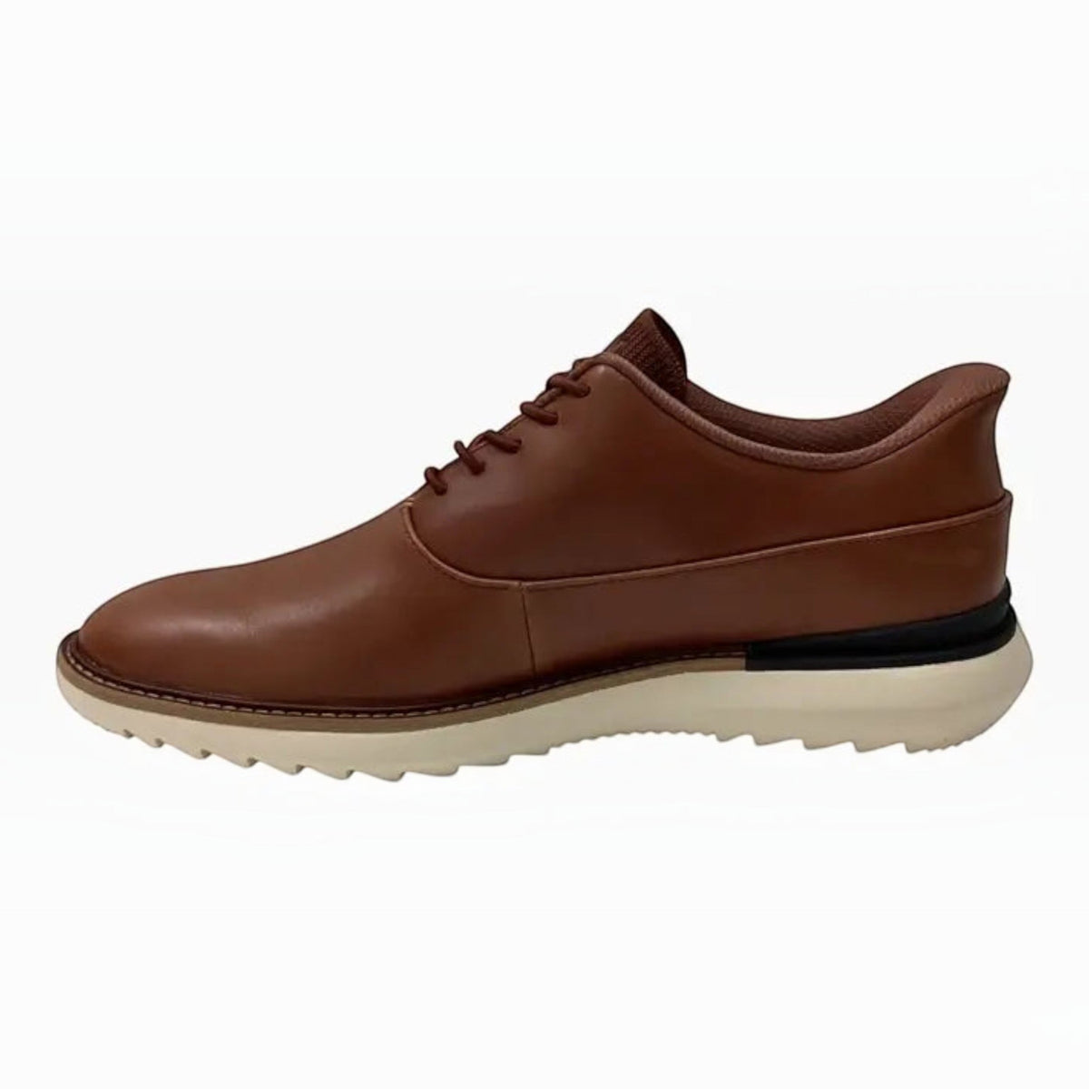 The Shoe Shop Mako Hollins brown leather slip-on Oxford shoe with a white cushioned sole and stretch laces.