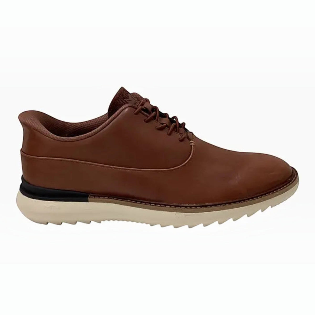 The Shoe Shop Mako - Hollins brown leather slip-on shoe with white cushioned sole and fixed stretch laces