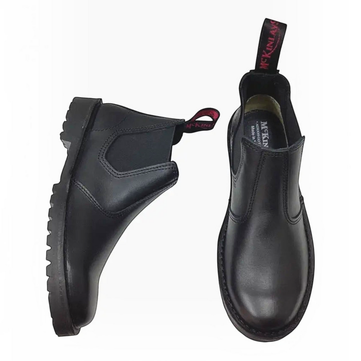 The Shoe Shop McKinlays Hunter black leather jodphur boots with elastic side panels and a rugged lug sole.