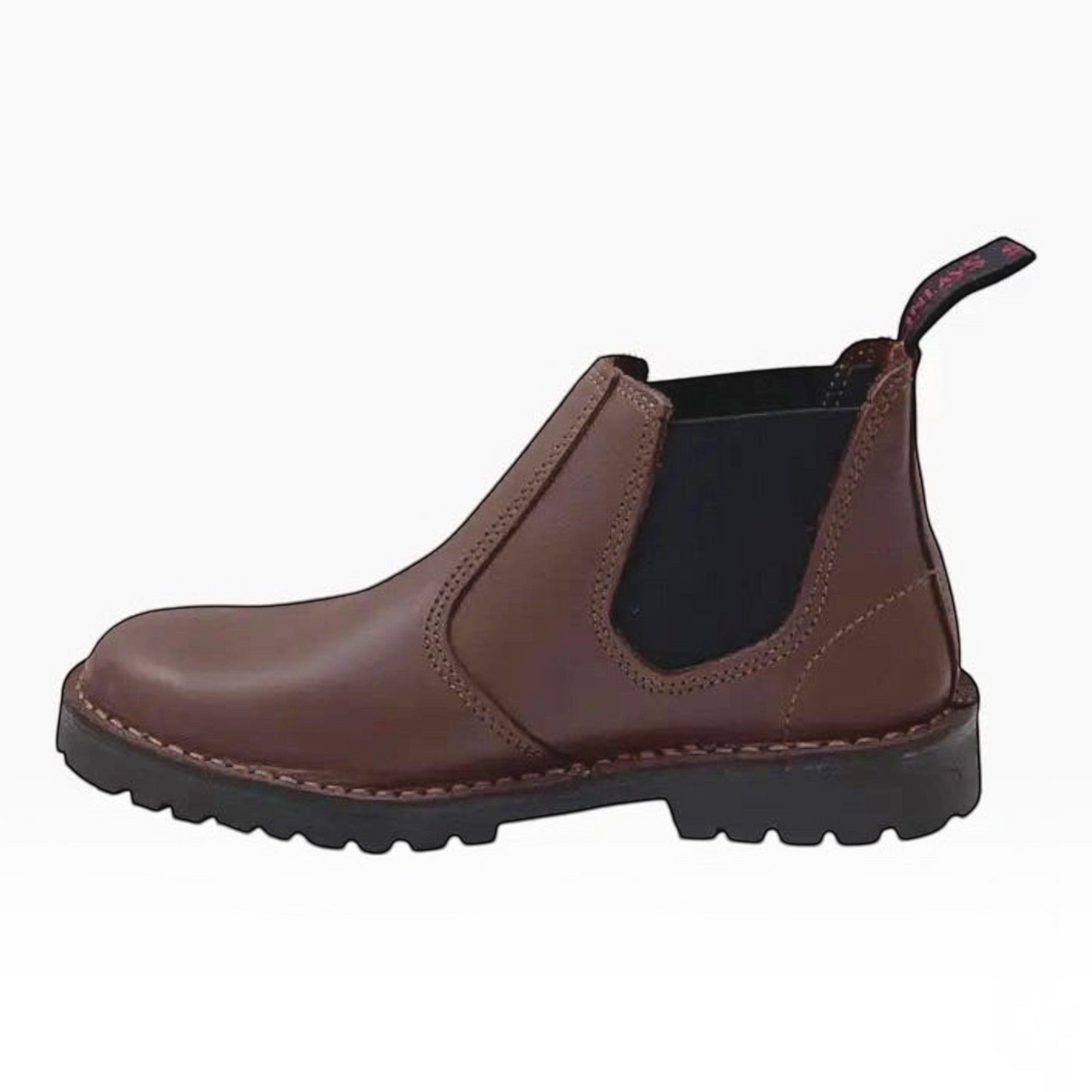 The Shoe Shop McKinlays Hunter brown leather jodhpur boot with elastic side panels and a rugged black lug sole.