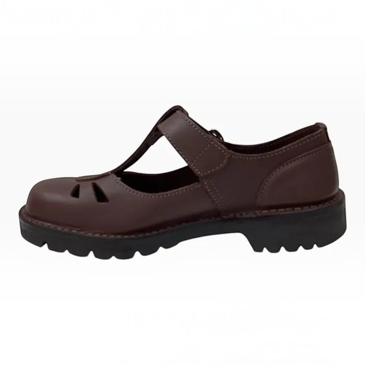 The Shoe Shop McKinlays Karen brown leather T-bar school shoe with a wide fit and durable lugged outsole