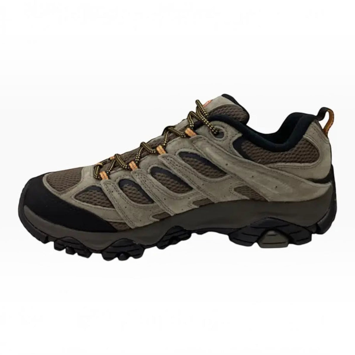 The Shoe Shop Moab 3 hiking shoe in brown leather and mesh with a durable Vibram outsole for outdoor terrain.