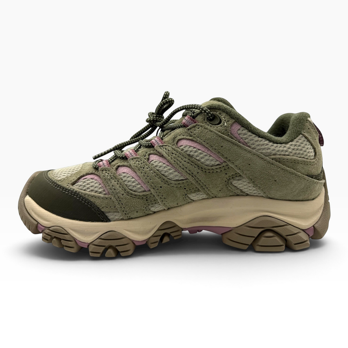 The Shoe Shop Moab 3 womens hiking shoe in olivine green with suede and mesh upper and rugged rubber outsole