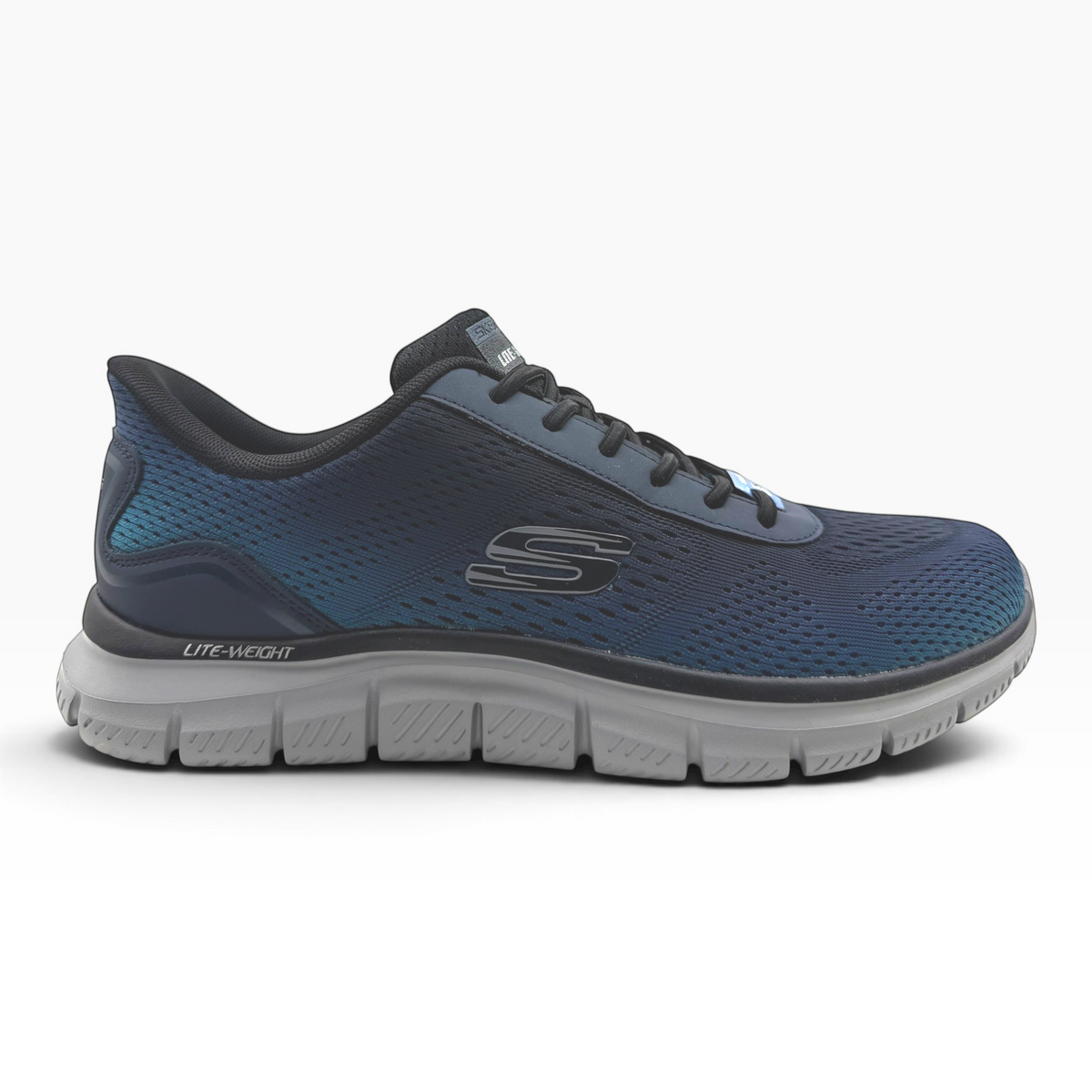 The Shoe Shop Track-Revno lightweight navy blue mesh running sneaker with black laces and grey cushioned sole