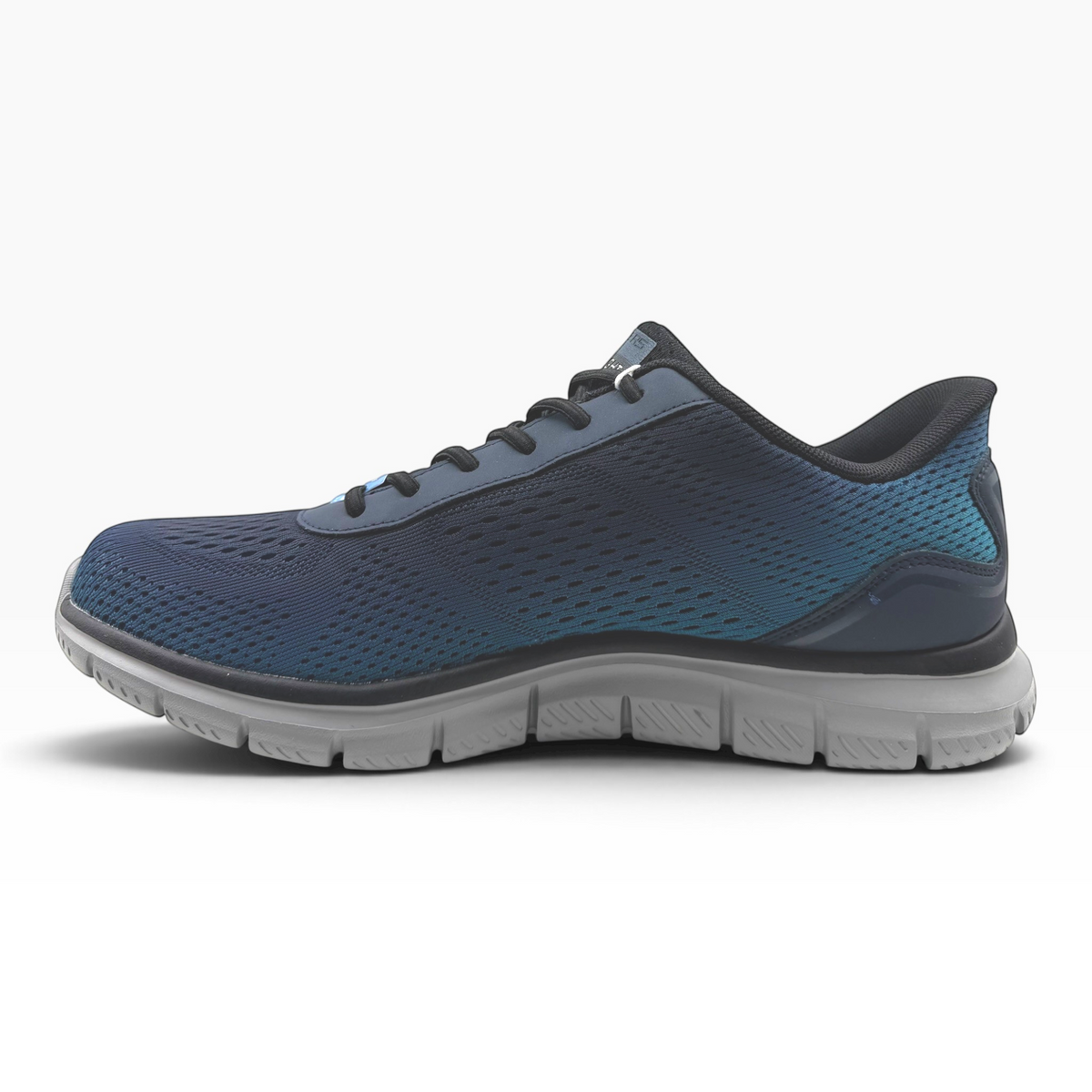 The Shoe Shop 233038 Track-Revno navy blue mesh athletic sneaker with a grey cushioned sole and black laces.