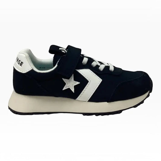 The Shoe Shop youth Converse Omega Trainer OX in navy suede with white star logo and adjustable strap