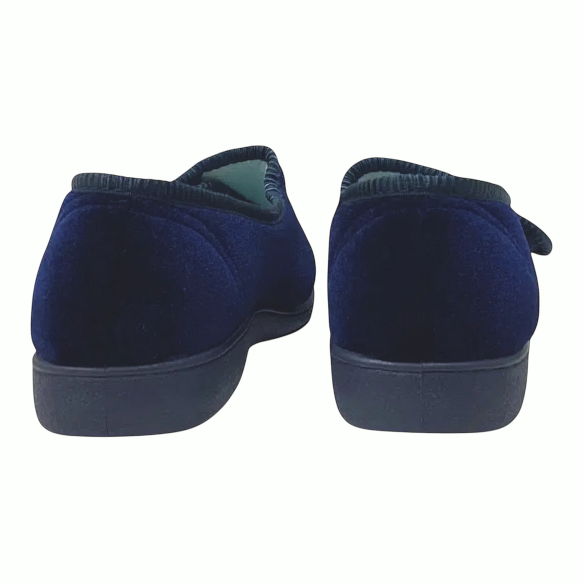 The Shoe Shop Grosby Lilian navy blue velvet indoor slippers with tonal piped trim and flexible soles
