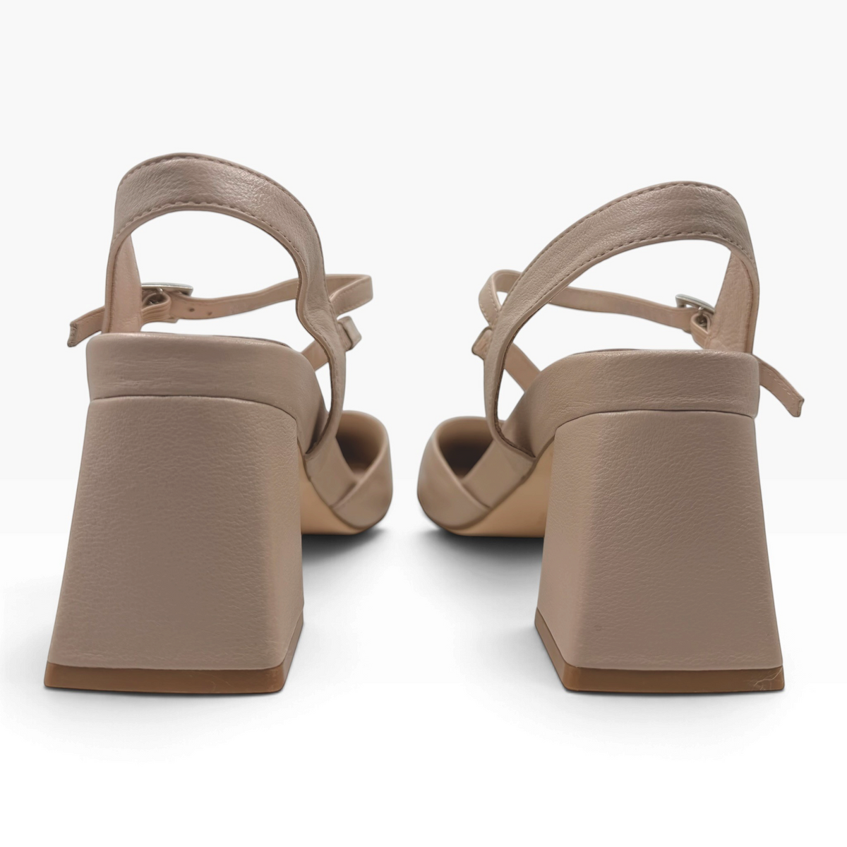 The Shoe Shop Wryn nude grained leather block heel slingback shoes with cross-strap detail and adjustable buckle