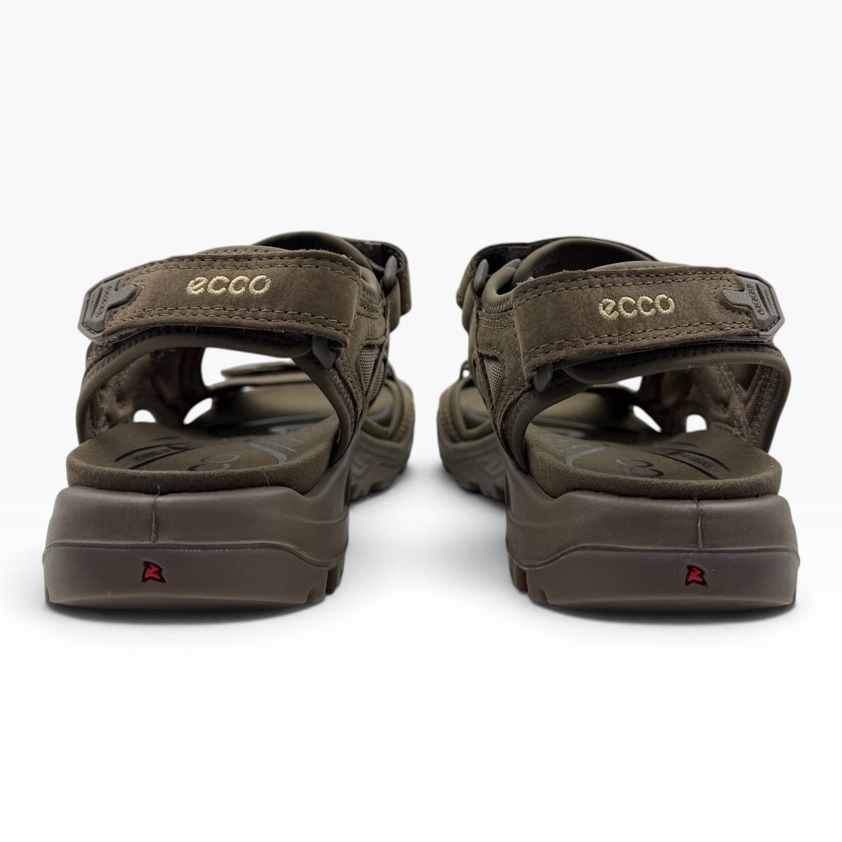 The Shoe Shop Offroad mens dark clay  nubuck leather sandals with adjustable straps and moulded footbed, rear view.