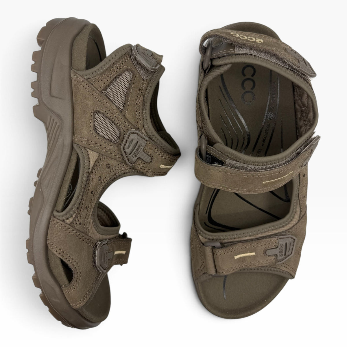 The Shoe Shop Offroad mens dark clay nubuck leather outdoor sandals with adjustable straps and moulded footbed