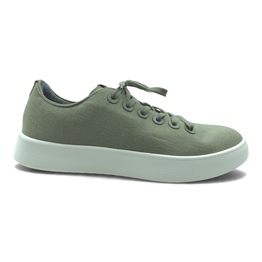 The Shoe Shop Cruiser canvas casual shoe in olive green with a thick light grey sugarcane SweetFoam midsole