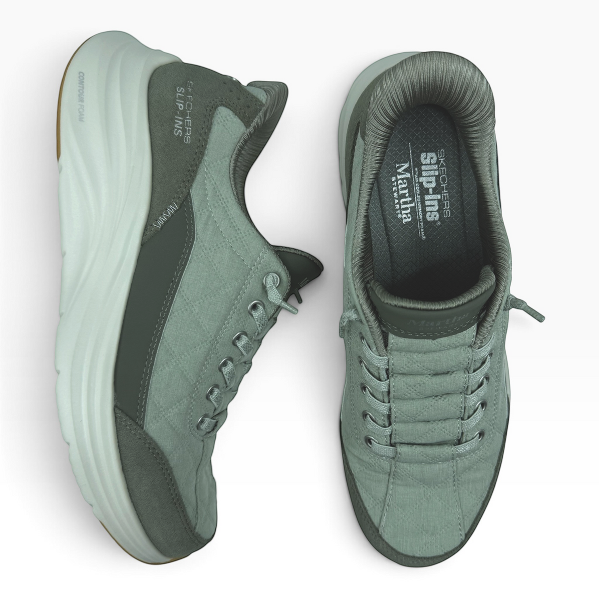 The Shoe Shop Skechers Slip-ins Martha Stewart olive green quilted sneakers with Contour Foam midsoles