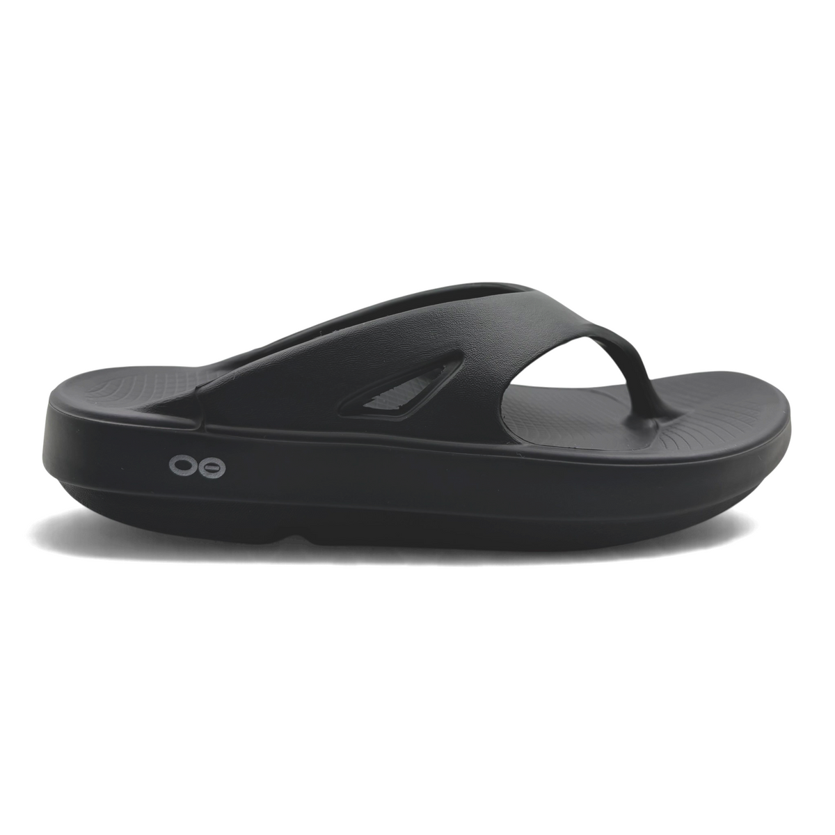 The Shoe Shop OOriginal black recovery thong sandal with a thick cushioned sole and ergonomic footbed