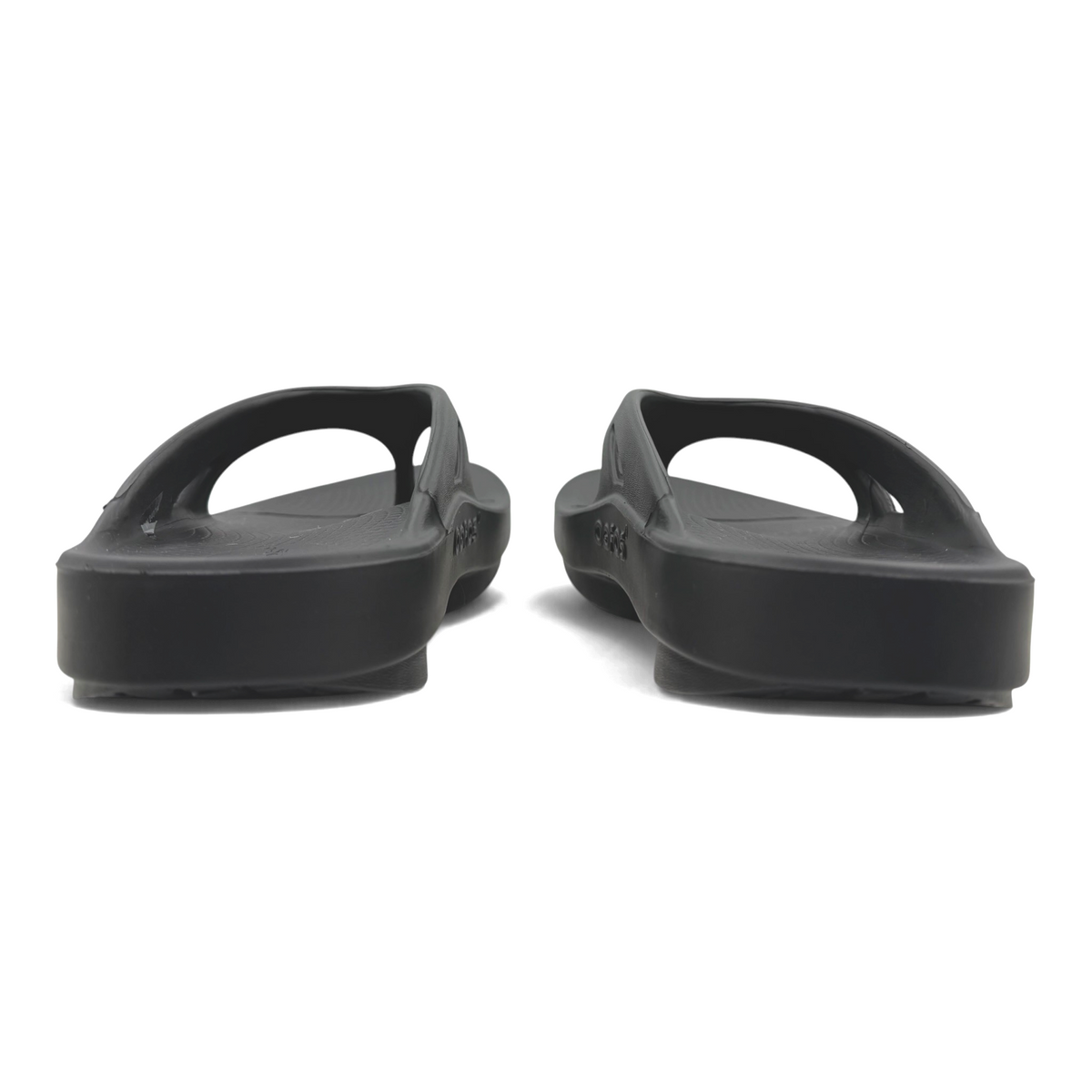 The Shoe Shop OOriginal J black recovery flip flops showing the thick cushioned heel and arch support design