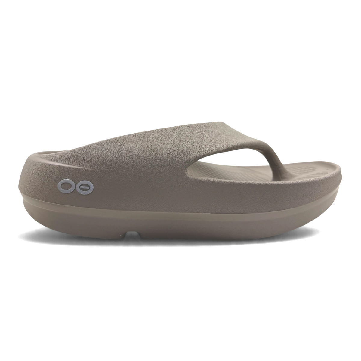 The Shoe Shop OOriginal Plus recovery thong sandal in dark brown foam with a contoured footbed and side logo detail.