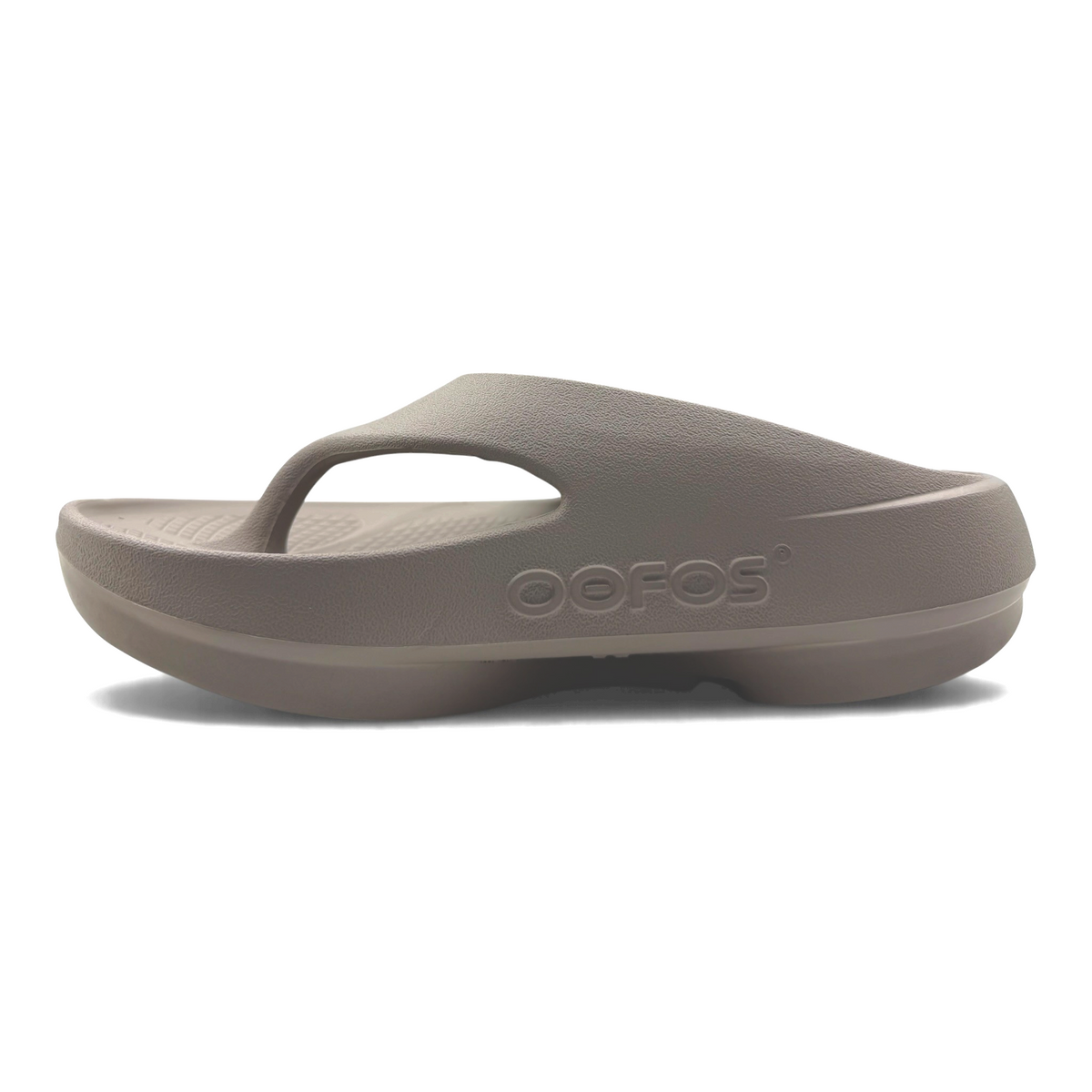 The Shoe Shop OOriginal Plus recovery flip flop in dark brown foam with a contoured footbed and side logo branding.