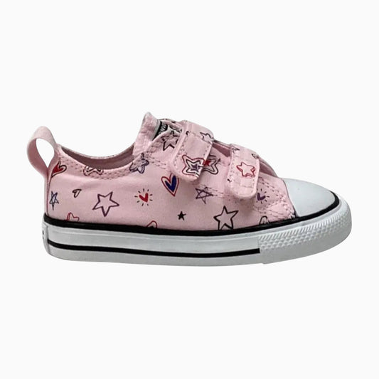 The Shoe Shop pink canvas Chuck Taylor All Stars with doodle heart and star prints and dual hook-and-loop straps